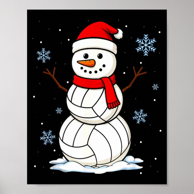 Volleyball Snowman Merry Christmas Funny Srts Xmas Poster (Front)