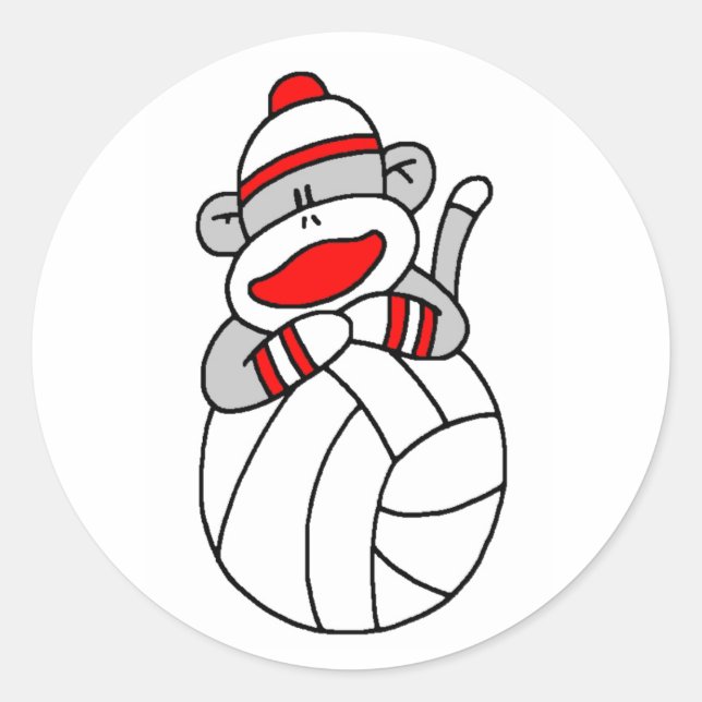 Volleyball Sock Monkey Classic Round Sticker (Front)