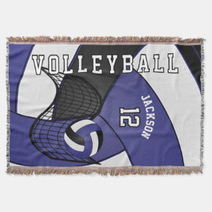 Volleyball Sport Ball in Dark Blue, White & Black Throw Blanket