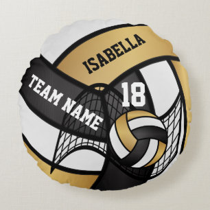 Volleyball 🏐 Sport- Gold, White & Black Round Cushion