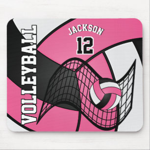 Volleyball 🏐 Sport in a Hot Pink, White and Black Mouse Pad