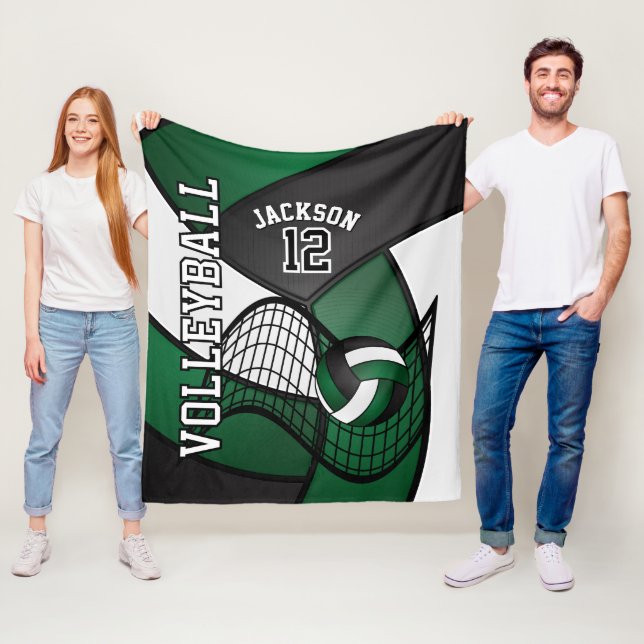 Volleyball 🏐 Sport in Dark Green, White & Black Fleece Blanket (In Situ)