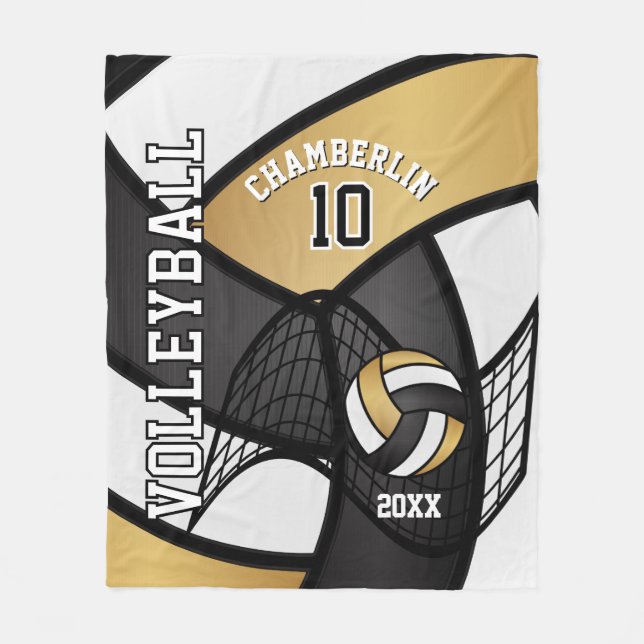 Volleyball Sport in Gold, Black and White Fleece Blanket (Front)
