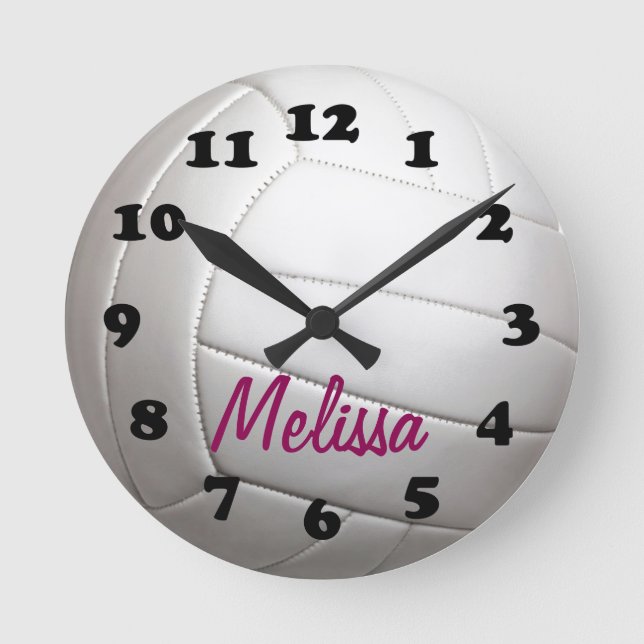 Volleyball Sports Ball With Name Round Clock (Front)