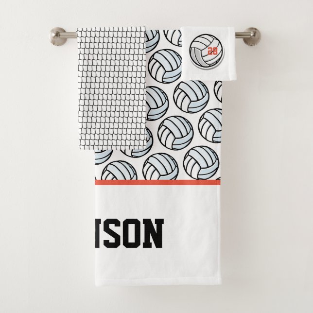 Volleyball Sports Bath Decor NAME Number Fun Towel Set (Insitu)