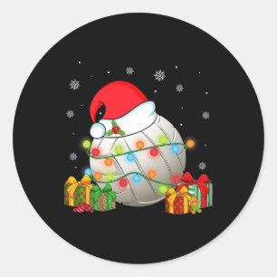 Volleyball Sports Christmas Santa Hat Xmas Lights  Classic Round Sticker
