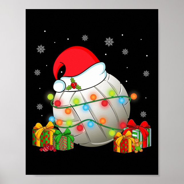 Volleyball Sports Christmas Santa Hat Xmas Lights  Poster (Front)