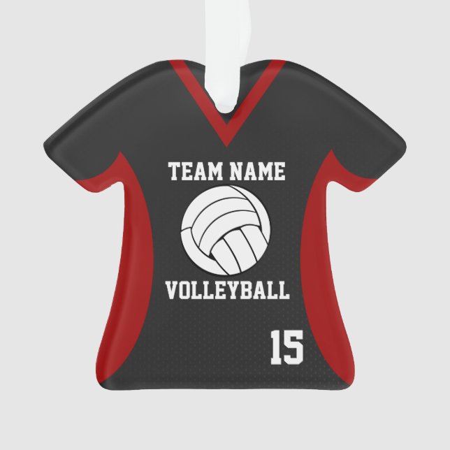 Volleyball Sports Jersey Black and Red with Photo Ornament (Front)