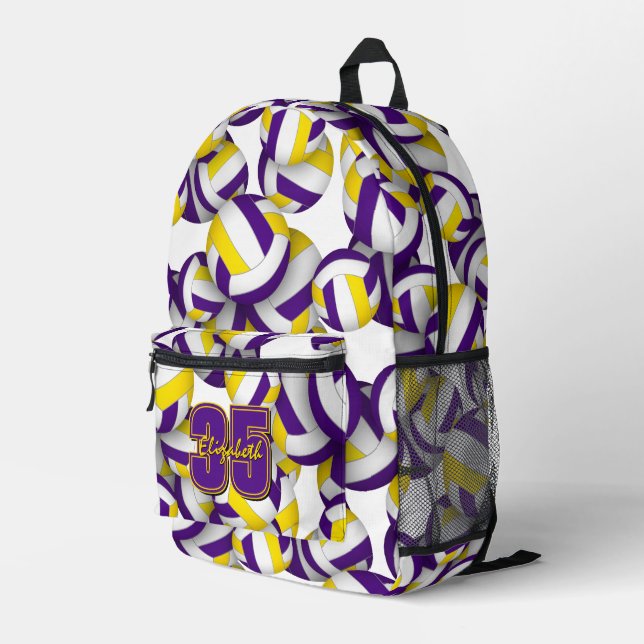 volleyball sports pattern purple gold team colours printed backpack (Back Corner Right)