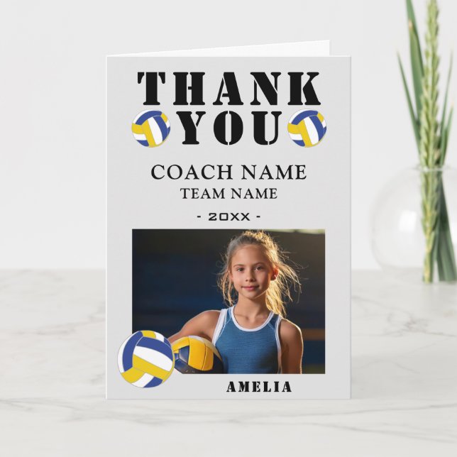 Volleyball Sports Photo Coach  Thank You Card (Front)