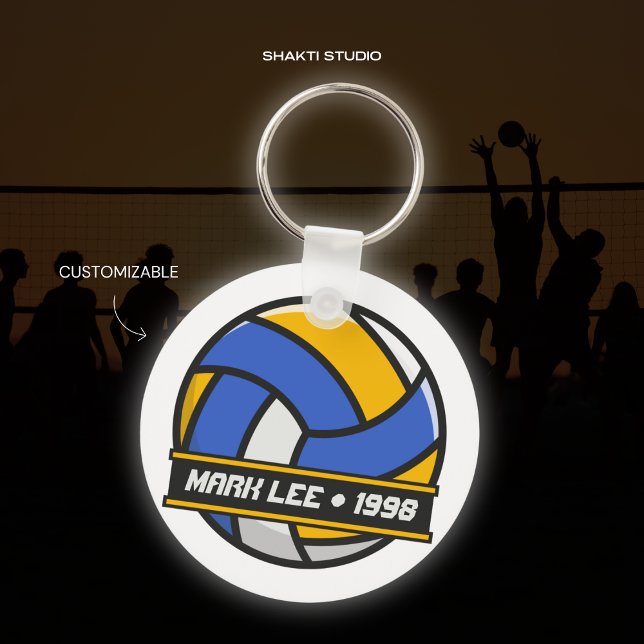 Volleyball Sports Team Blue Yellow Circle Keychain (Creator Uploaded)