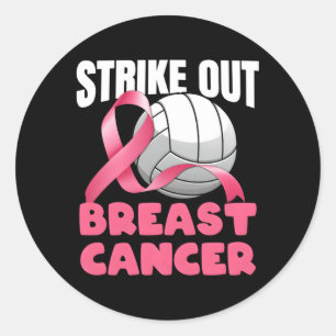 Volleyball Strike Out Breast Cancer Awareness Classic Round Sticker