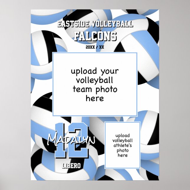 volleyball team colours with photos lt blue black  poster (Front)