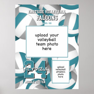 volleyball team colours with photos teal grey poster