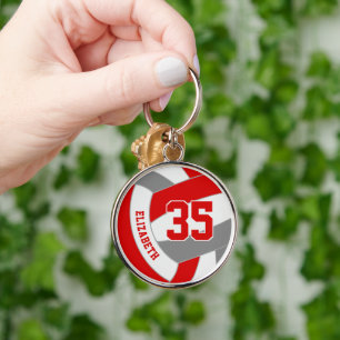 volleyball team gifts red gray school club colors key ring