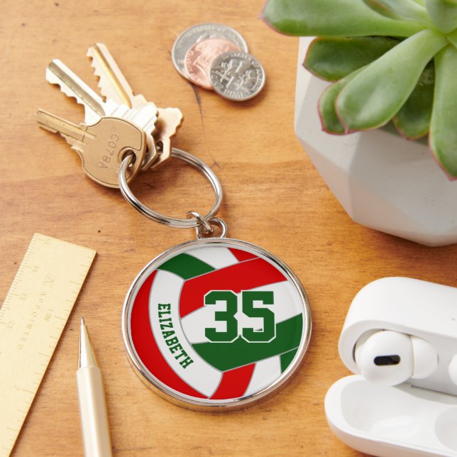 volleyball team gifts red green school club colour key ring (Desk)