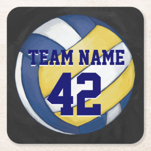 Volleyball Team Name and Number Square Paper Coaster