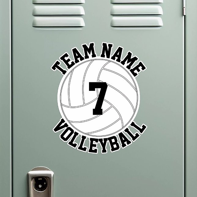Volleyball Team Name & Player Number Custom Sports (Volleyball team sticker with custom team name and player number on a school locker)