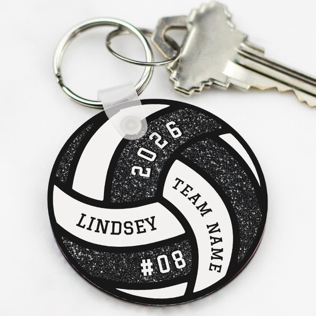 Volleyball Team Player Black Glitter Key Ring (Volleyball Team Player Black Glitter Keychain
)