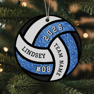 Volleyball Team Player Blue Glitter Christmas Metal Tree Decoration