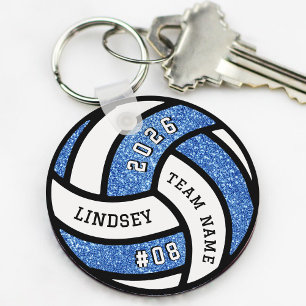 Volleyball Team Player Blue Glitter Key Ring