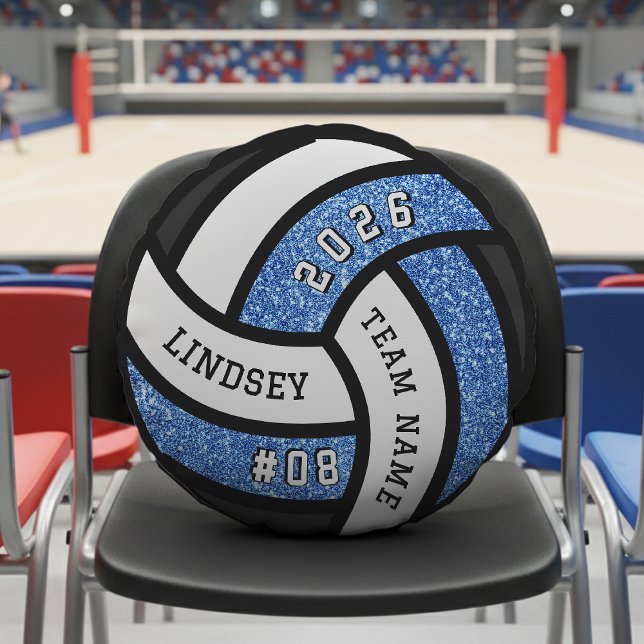 Volleyball Team Player Blue Glitter Round Cushion (Creator Uploaded)