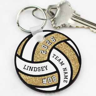 Volleyball Team Player Gold Glitter Key Ring
