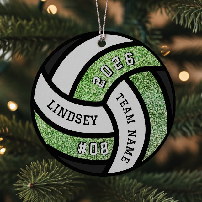 Volleyball Team Player Green Glitter Christmas Metal Tree Decoration (Creator Uploaded)