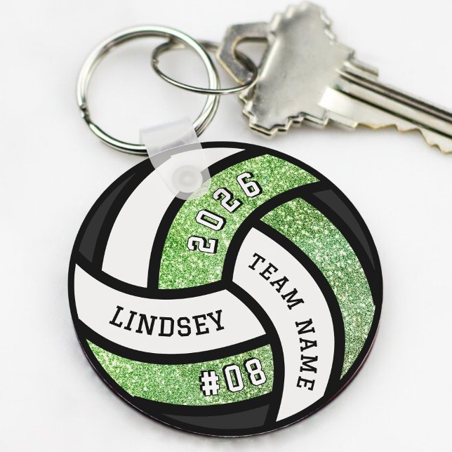 Volleyball Team Player Green Glitter Key Ring (Volleyball Team Player Glitter Keychain)