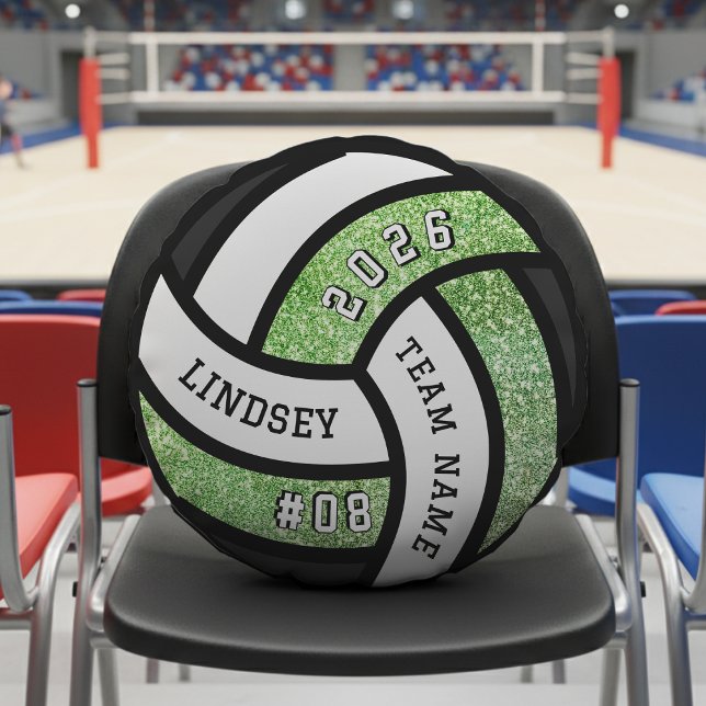 Volleyball Team Player Green Glitter Round Cushion (Creator Uploaded)