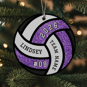 Volleyball Team Player Purple Glitter Christmas Metal Tree Decoration