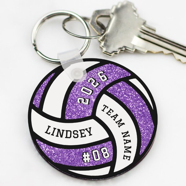 Volleyball Team Player Purple Glitter Key Ring (Volleyball Team Player Purple Glitter Keychain
)