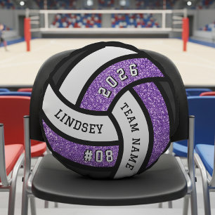 Volleyball Team Player Purple Glitter Round Cushion