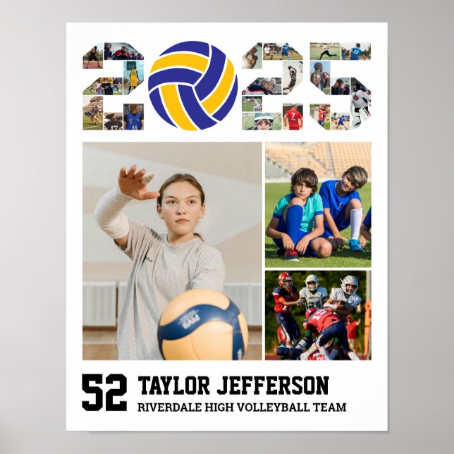 Volleyball Team Senior 2025 Sports Photo Collage Poster (Front)