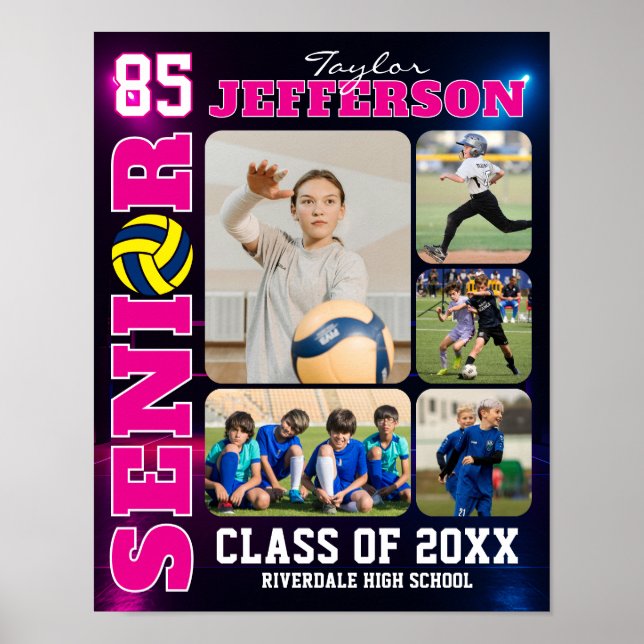 Volleyball Team Senior Night Sports Photo Collage Poster (Front)