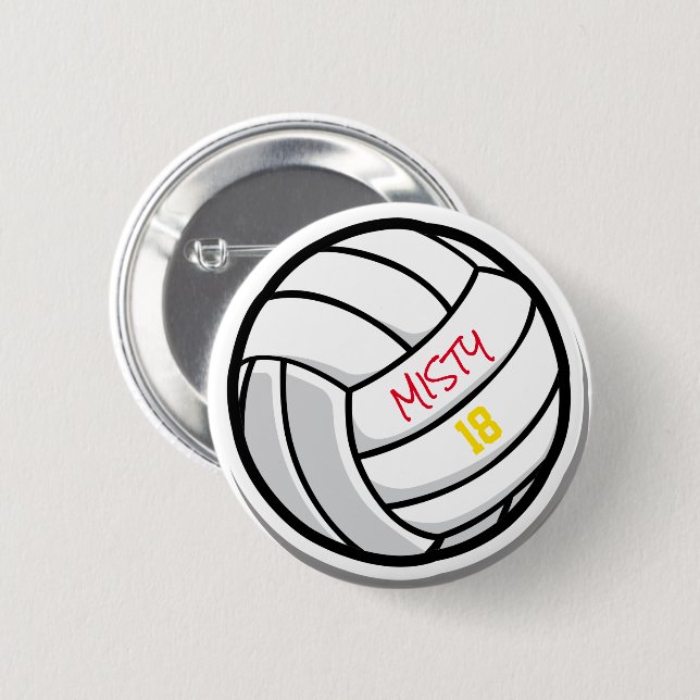 Volleyball Team Spirit Player Name Number  6 Cm Round Badge (Front & Back)