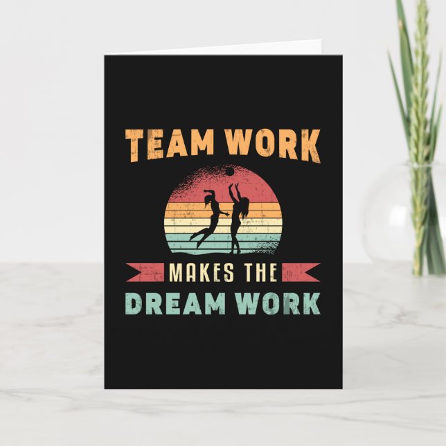 Volleyball Team Work Makes Dream Work Beach Retro Card (Front)