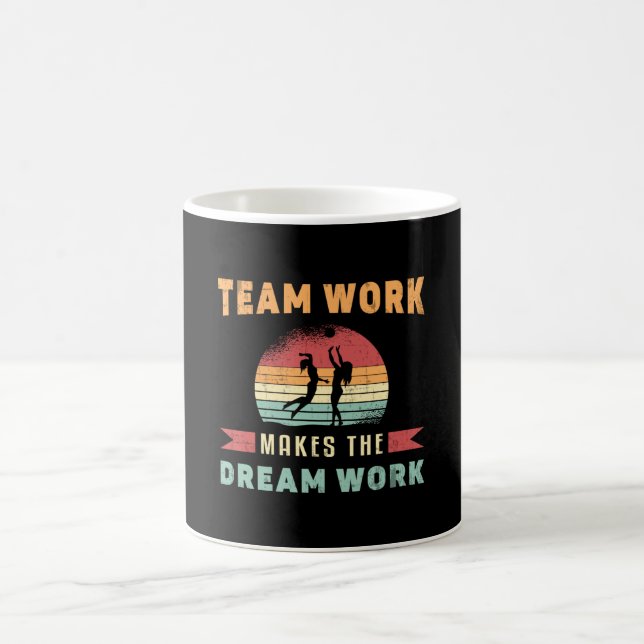 Volleyball Team Work Makes Dream Work Beach Retro Coffee Mug (Center)