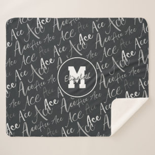 volleyball tennis Ace text pattern on charcoal Sherpa Blanket