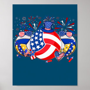 Volleyball USA Flag Hat Fireworks Patriotic 4th Poster