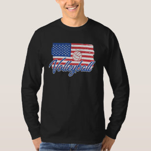 Volleyball Vintage Usa American Flag T-Shirt