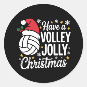Volleyball Volley Jolly Christmas Santa Hat Sports Classic Round Sticker