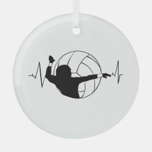 Volleyball - Volleyball Player Heartbeat Glass Tree Decoration