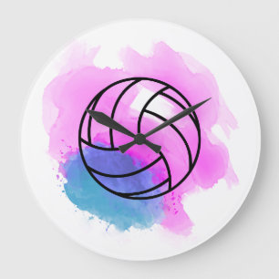 Volleyball Watercolor Large Clock