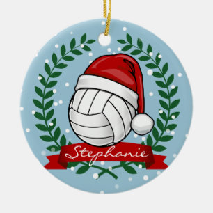 Volleyball wearing a Christmas hat Custom Ceramic Ornament