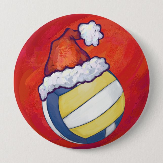 Volleyball with Christmas Hat 10 Cm Round Badge (Front)