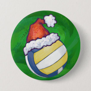 Volleyball with Christmas Hat 7.5 Cm Round Badge