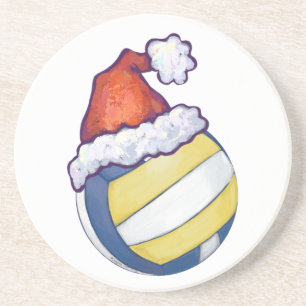 Volleyball with Christmas Hat Coaster