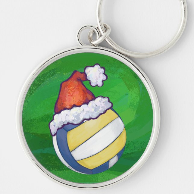 Volleyball with Christmas Hat Key Ring (Front)