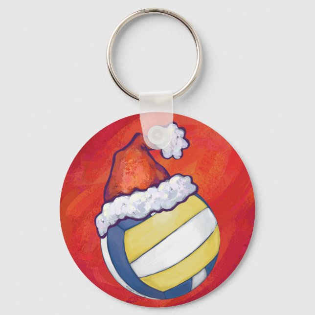 Volleyball with Christmas Hat Key Ring (Front)